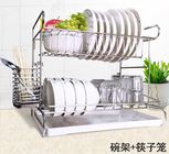 Stainless Steel Dish Drainer Kitchen Wire Baskets With Cutting Board Holder 2 Tier