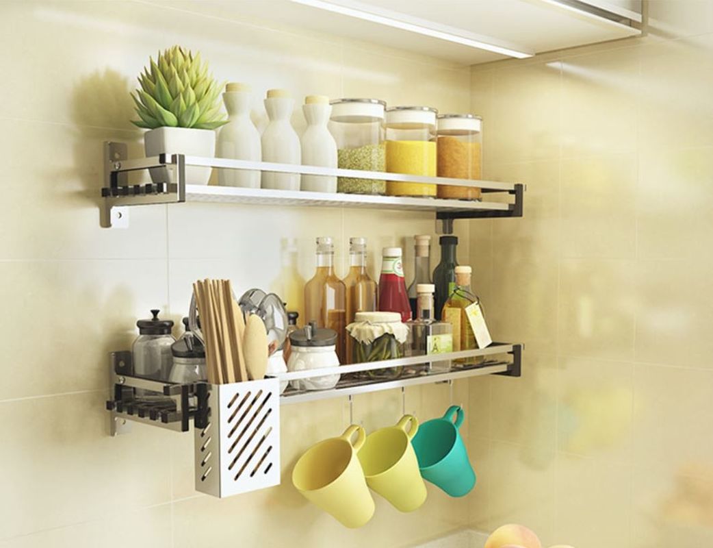 Easy Cleaning Stainless Steel Spice Shelf , Nonstick Wall Hanging Spice Rack